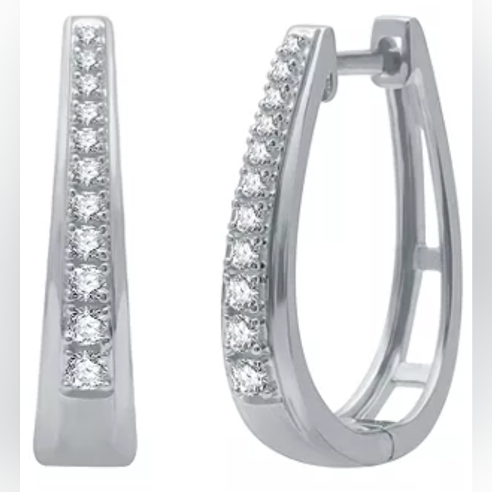 NEW 1/4 CT. T.W. round genuine diamonds vertically set in sterling silver hoop,